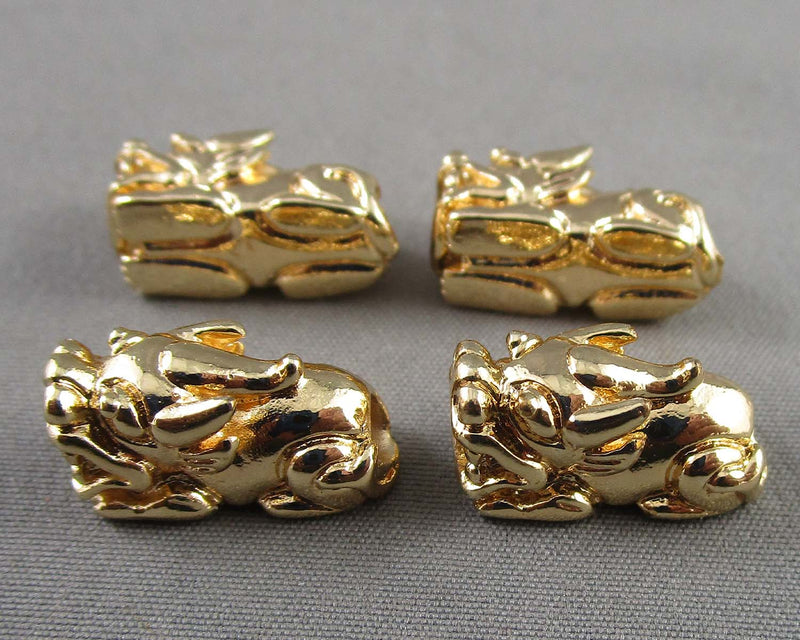Real 18K Gold Plated Brass Pixiu Dragon Beads 2pcs C558