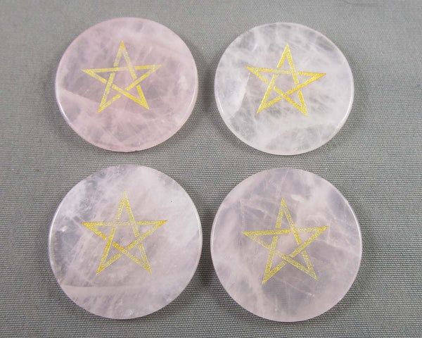 Pentacle Rose Quartz Flat Round Cabochon 1pc 25mm C564