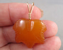 Amber Gemstone Leaf Pendant 14KGF (Vintage) H040-2