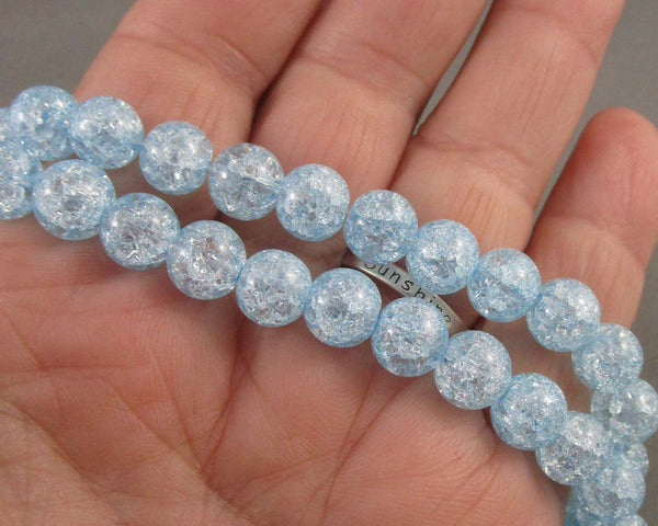 Sky Blue Crackle Quartz Beads Round 8mm 15" Strand (C328)