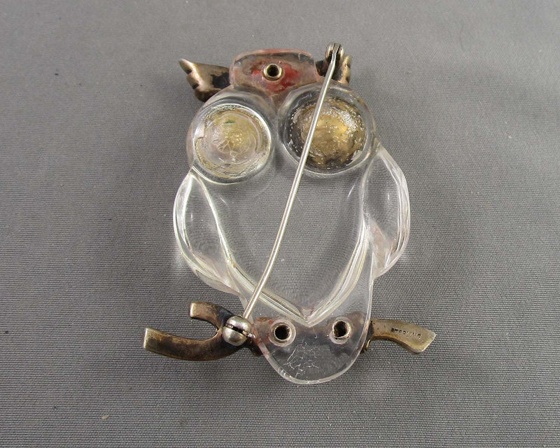 Sterling Silver and Resin Owl Brooch B056-5(Vintage)
