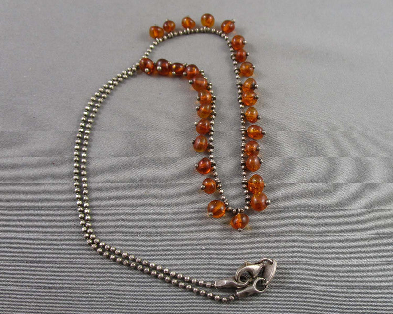 Amber Necklace (Sterling Silver) Vintage B043-3