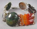 Bloodstone & Agate Gemstone 925 Sterling Silver Bracelet H056-23
