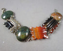 Bloodstone & Agate Gemstone 925 Sterling Silver Bracelet H056-23