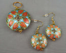 Cloisonne Flower Pendant & Earrings Set (Vintage) H058-2