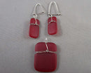 Sea Glass Pendant & Earrings Set 925 Sterling Silver (Vintage) H058-17