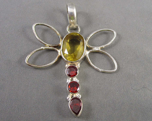 Sterling Silver Dragonfly Pendant with CZ Crystals (Vintage) H037-6