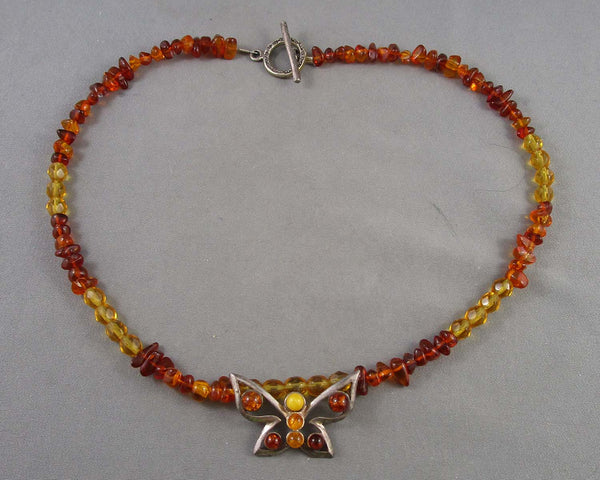 Amber Chip Necklace 17" Vintage H037-9