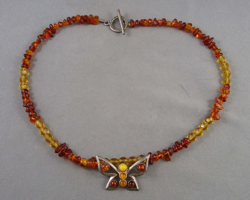 Amber Chip Necklace 17" Vintage H037-9