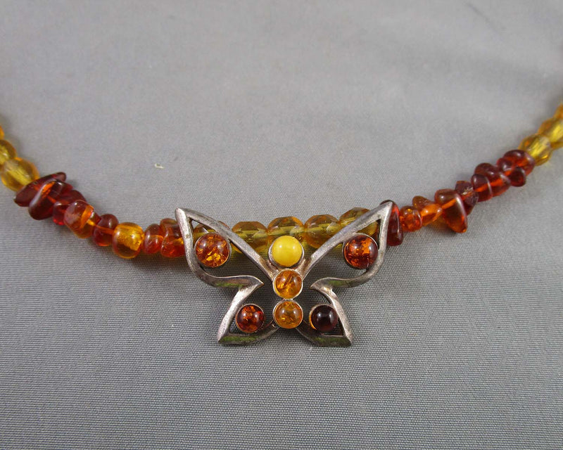 Amber Chip Necklace 17" Vintage H037-9