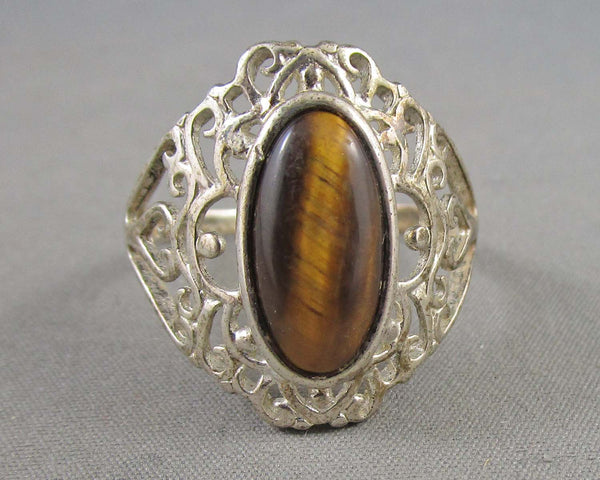 Tiger Eye Gemstone Ring Size 10 (Vintage) H037-17