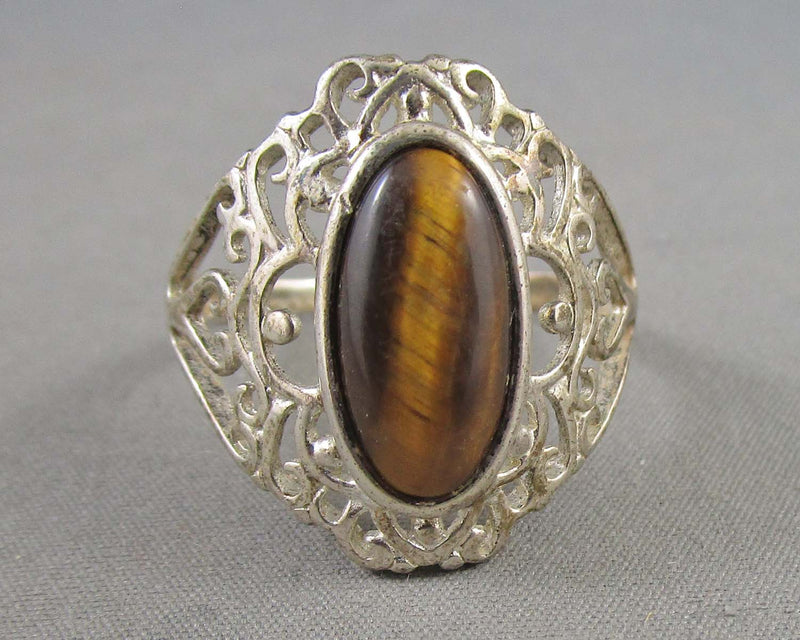 Tiger Eye Gemstone Ring Size 10 (Vintage) H037-17