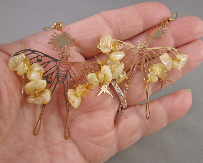 Citrine Butterfly Gemstone Earrings Z085