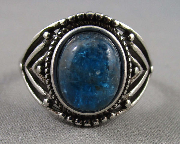 Blue Apatite Gemstone Ring (Antique Silver Plated) Z082