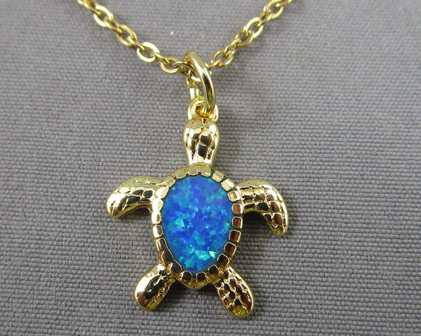 Opal Gemstone Turtle Pendant 18K Gold Plated Z086
