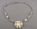 Yellow Foiled Lucite & Rhinestones Statement Necklace Vintage H070-12