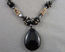 Obsidian and Hematite Pendant Necklace Vintage H072-20
