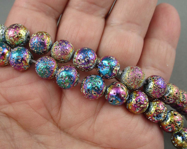 Rainbow Lava Beads Electroplated 8mm (C344)