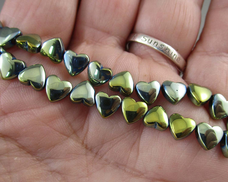 Green Hematite Heart Beads 5x6mm (C345)