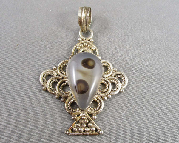 Agate 925 Sterling Silver Pendant (Vintage) H079-1