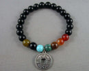 Black Obsidian Bracelet with Chinese Coin (Vintage) H072-22