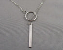 Long 1.5mm Chain Hanging Bar Necklace 925 Sterling Silver H072-23