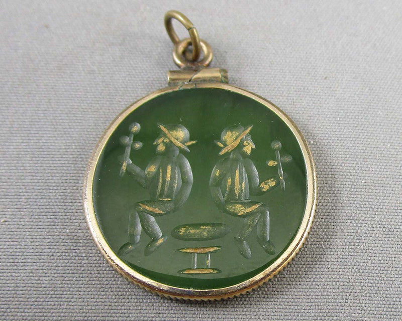 Jade Pendant 14KGF Gemini Symbol (Vintage) B079-6