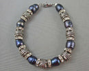Peacock Blue Natural Pearl Bracelet (Vintage) H073-23