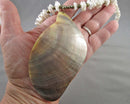 Abalone Shell & Pyrite Pendant Necklace (Vintage) H076-7