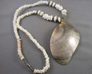 Abalone Shell & Pyrite Pendant Necklace (Vintage) H076-7