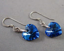 Peacock Blue Swarovski Crystal Heart Earrings 925 Sterling Silver Vintage H077-11