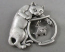 JJ Pewter Cat in a Fish Bowl Brooch (Vintage) H080-1