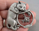 JJ Pewter Cat in a Fish Bowl Brooch (Vintage) H080-1