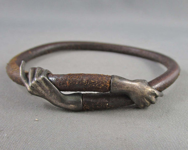 Silver Hands Leather Bracelet (Vintage) B013-3