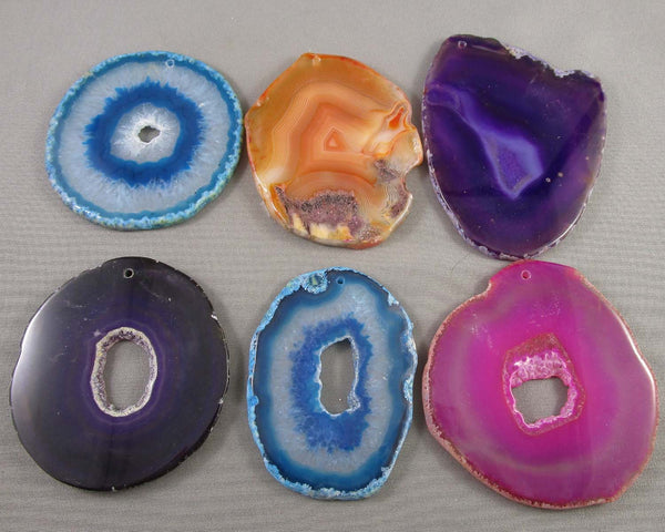Mixed Color Agate Stone Slice (Drilled) 1pc H048