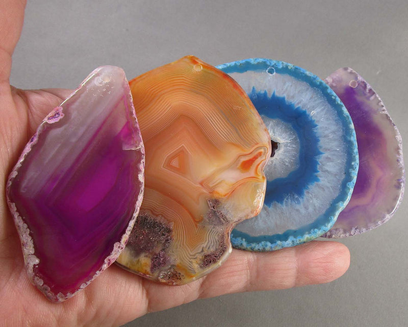 Mixed Color Agate Stone Slice (Drilled) 1pc H048