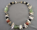 Pearl & Prehnite Gemstone Necklace (Vintage) H080-8