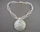 Shell Gemstone Pendant Necklace (Vintage) H081-4