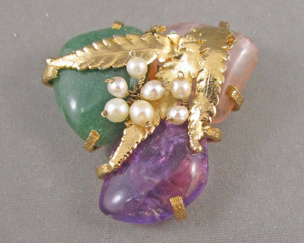 Amethyst, Rose Quartz & Aventurine Brooch H057-3 (Vintage)
