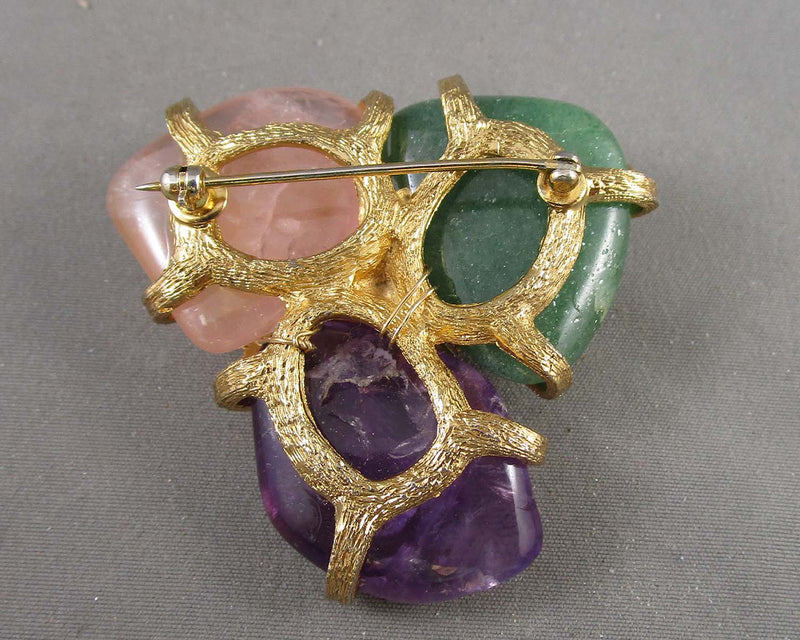 Amethyst, Rose Quartz & Aventurine Brooch H057-3 (Vintage)