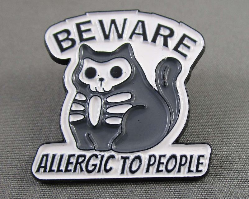 "Beware Allergic to People" Cat Enamel Pin 1pc (BIN 54)