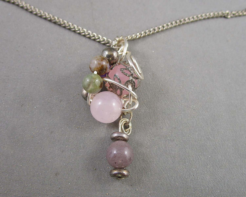 Rose Quartz / Mixed Gemstone Necklace (Vintage) H057-12