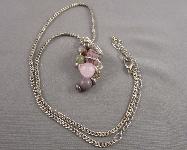 Rose Quartz / Mixed Gemstone Necklace (Vintage) H057-12