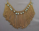 Gold Tone Fringe Statement Necklace Vintage H081-25