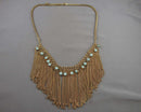 Gold Tone Fringe Statement Necklace Vintage H081-25