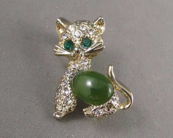 Jade Cat Brooch H057-17 (Vintage)