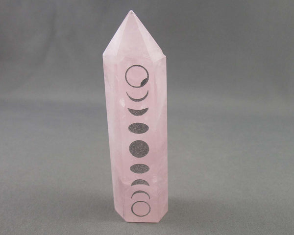 Rose Quartz Standing Point With Moon Phase 1pc B001-4