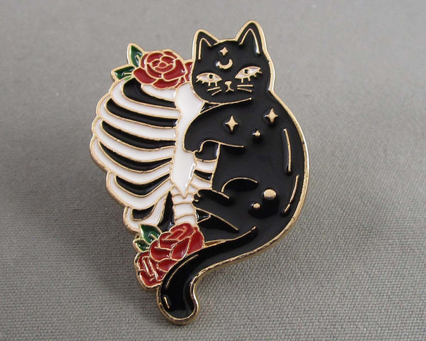Cat with Skeleton Enamel Pin 1pc