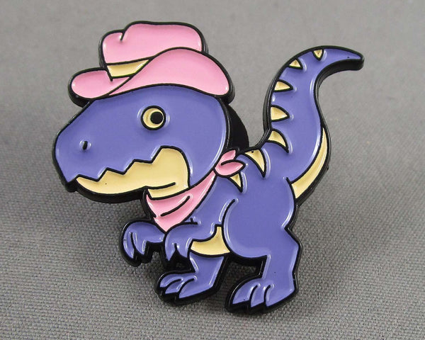 Purple Dinosaur with Pink Cowboy Hat Enamel Pin 1pc