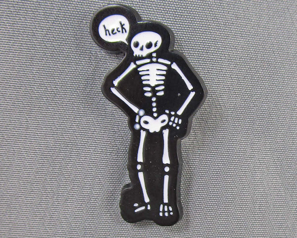 Skeleton That Says "Heck" Enamel Pin 1pc